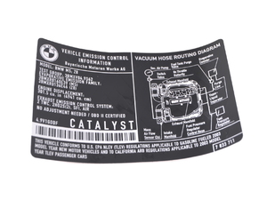 Genuine BMW Label "Exhaust Emission" - 71227833711 - E39 M5