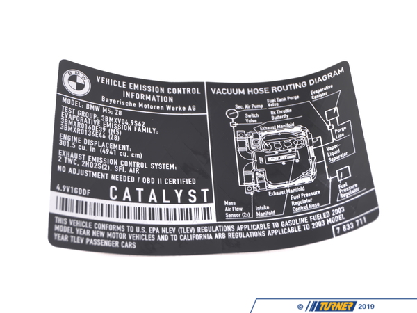 Genuine BMW Genuine BMW Label "Exhaust Emission" - 71227833711 - E39 M5 71227833711