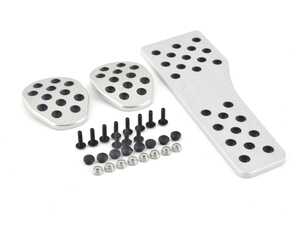 Rennline Pedal Set - 3 piece - Rubber Grip - Silver