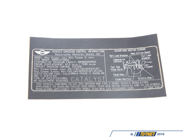 Genuine MINI Genuine MINI Label "exhaust Emission" - 71227546240 71227546240