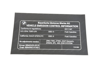 Genuine BMW Label "exhaust Emission" - 71227612804