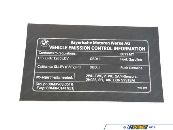 Genuine BMW Genuine BMW Label "exhaust Emission" - 71227612804 71227612804