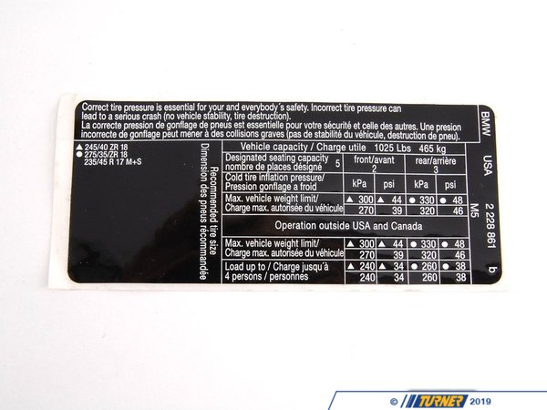 Genuine BMW Genuine BMW Label "tire Pressure" - 71242228861 71242228861