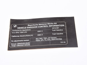 Genuine BMW Label "Exhaust Emission" My12 - 71227641420 - F30
