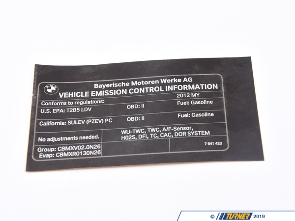 Genuine BMW Genuine BMW Label "Exhaust Emission" My12 - 71227641420 - F30 71227641420