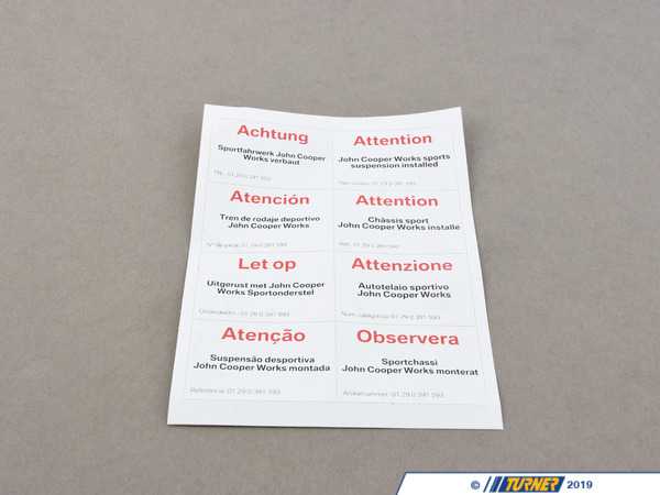 Genuine MINI Genuine Mini Stick-on Label - 01290391593 01290391593