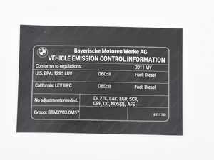 Genuine BMW Label "Exhaust Emission" My11 - 71228511763 - E90