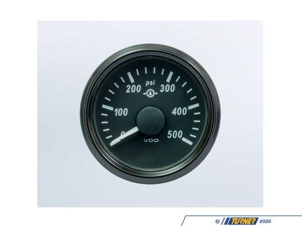 VDO SingleViu 52mm 500psi gear pressure gauge. 0-4.5V sender required. Retail pack with harness A2C3832740030