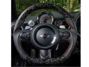 ECS MINI Cooper Flat Bottom Forged Carbon Fiber Steering Wheel ( Forged Carbon/Perforated Leather/Red Stitching) NO Red Center Stripe- Gen 2