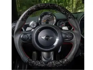 ECS MINI Cooper Flat Bottom Forged Carbon Fiber Steering Wheel ( Forged Carbon/Perforated Leather/Red Stitching) NO Red Center Stripe- Gen 2