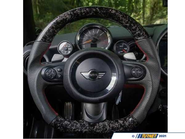 ECS ECS MINI Cooper Flat Bottom Forged Carbon Fiber Steering Wheel ( Forged Carbon/Perforated Leather/Red Stitching) NO Red Center Stripe- Gen 2 BM152-R5606-FP-R
