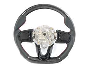 ECS MINI Cooper Flat Bottom Carbon Fiber Steering Wheel (Carbon/Perforated Leather/Red Stitching) NO RED Center Stripe - Gen 3