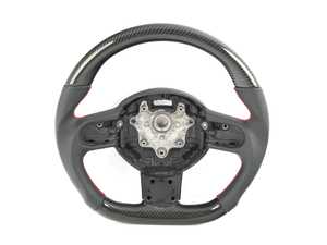 ECS Flat Bottom Carbon Fiber Steering Wheel (Carbon/Perforated Leather/Red Stitching) NO Red Center Stripe- Gen 2 - MINI Cooper