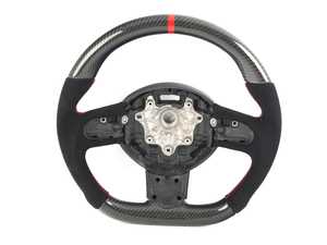 MINI R56 Flat Bottom Carbon Fiber Steering Wheel (Carbon/Alcantara/Red Stitching/Red Center Stripe)- Gen 2