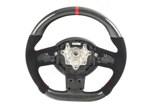 MINI R56 Flat Bottom Carbon Fiber Steering Wheel (Carbon/Alcantara/Red Stitching/Red Center Stripe)- Gen 2