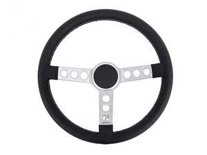 Rennline Leather Steering Wheel - Silver Spokes & Silver Horn Ring