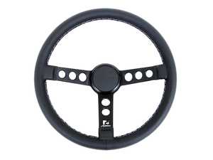 Rennline Leather Steering Wheel - Black Spokes & Black Horn Ring