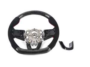 ECS MINI Cooper Flat Bottom Forged Carbon Fiber Steering Wheel ( Forged Carbon/Alcantara/Red Stitching) NO Red Center Stripe - Gen 3