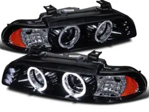 BMW E39 Spec D LED Halo Projector Headlights - Gloss Black Housing/Smoke Lens 