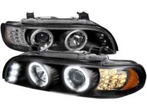 Spec D LED Halo Projector Headlights with LED Turn Signals - Matte Black Housing/Clear Lens - E39