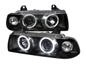 BMW E36 LED Halo Projector Headlight Set - Matte Black