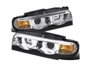 LED Dual Halo Projector Headlight Set - Chrome Housing/Clear Lens - E38