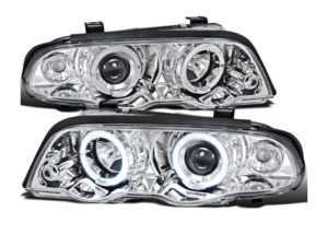 Spec-D Dual Halo Projector E46 Headlight Set - Chrome Housing/Clear Lens 