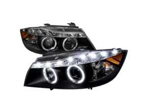 Spec D Dual Halo Projector Headlights with LED Light Strip - Matte Black Housing/Clear Lens - E90 Pre LCI