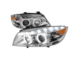 Spec D Dual Halo Projector Headlights with LED Light Strip - Chrome Housing/Clear Lens - E90 Pre LCI