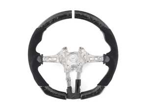 ECS Custom Steering Wheel - Flat Bottom/Forged CF/Alcantara/White Stitching/White Center Stripe - F8x