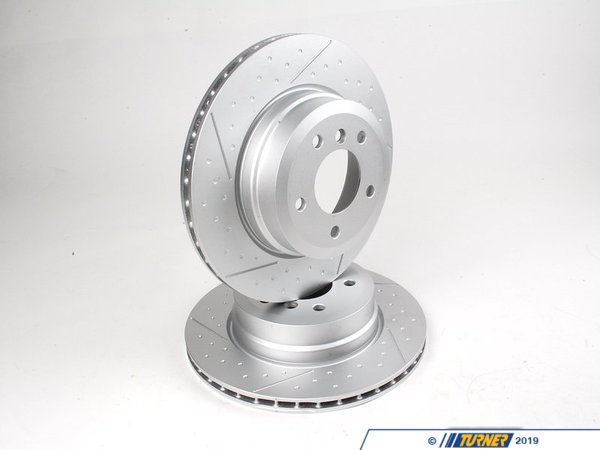 Genuine BMW Dimpled & Slotted Brake Rotors - Rear - E82 135i 34216795754