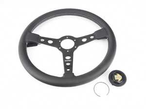 Momo Prototipo - 370mm - Black Leather/Anodized Spoke/White Stitching