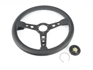 Momo Prototipo - 370mm - Black Leather/Anodized Spoke/White Stitching