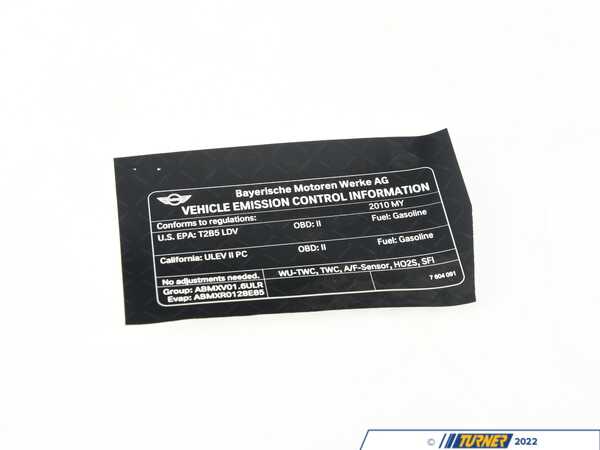 Genuine MINI Genuine MINI Label "Exhaust Emission" Mj10 - 71227604091 71227604091