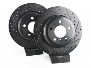 BMW E7X F1X Rear V5 Drilled & Slotted Brake Rotors - Set (320x20)