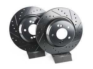 BMW E46 M3 E39 M5 Rear V5 Drilled & Slotted Brake Rotors - Set (328x20)
