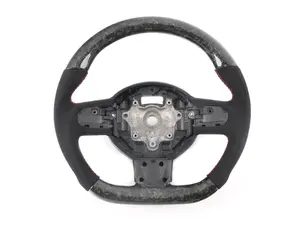 ECS MINI Cooper Flat Bottom Forged Carbon/Alcantara/Red Stitching Steering Wheel - NO Red Center Stripe- Gen 2
