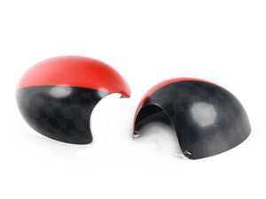 JCW Style Checkered/Red Mirror Cap Covers - Set
