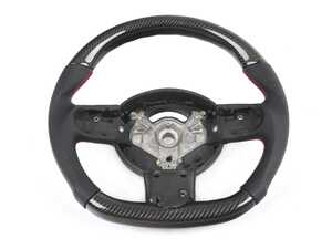 ECS MINI Cooper Flat Bottom Carbon Fiber Steering Wheel (Carbon/Perforated Leather/Red Stitching) NO RED Center Stripe - Gen 1 Three Spoke