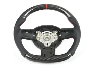 MINI R53 Flat Bottom Carbon Fiber Steering Wheel (Carbon/Perforated Leather/Red Stitching)  RED Center Stripe - Gen 1 Three Spoke