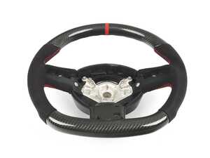 MINI R53 Flat Bottom Carbon Fiber Steering Wheel (Carbon/Alcantara/Red Stitching) RED Center Stripe Three Spoke