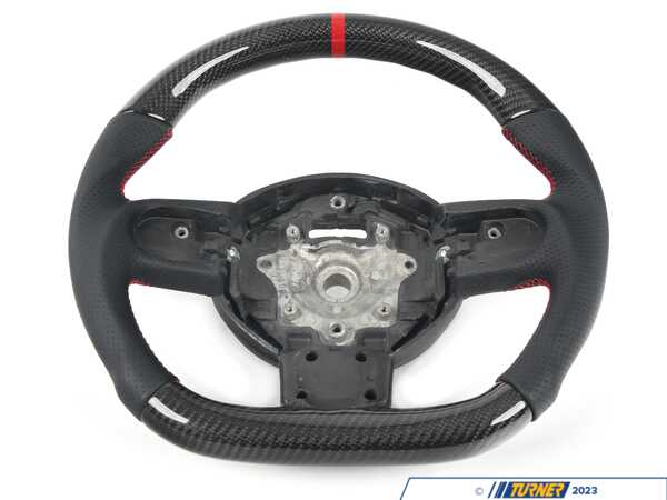 ECS MINI R56 Flat Bottom Carbon Fiber Steering Wheel (Carbon/Perforated Leather/Red Stitching/Red Center Stripe) - Gen 2 BM152-R5606-CPRR