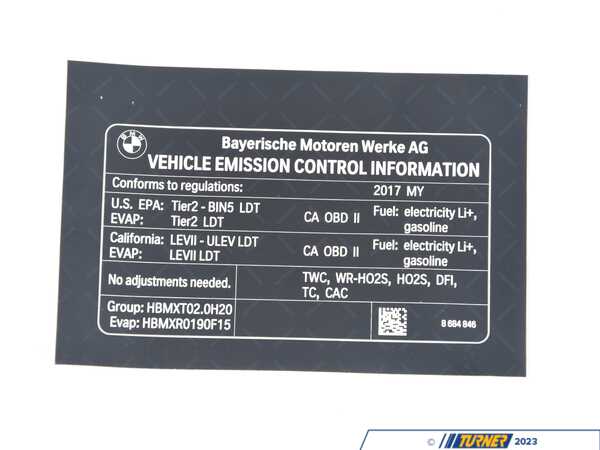 Genuine BMW LABEL EXHAUST EMISS 71228684846