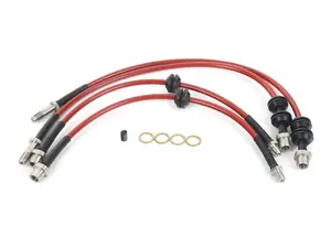 Stainless Steel Braided Brake Line Kit - Translucent RED 