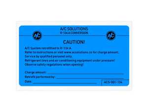 A/C Solutions R134a Retrofit Label