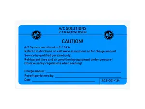 A/C Solutions R134a Retrofit Label