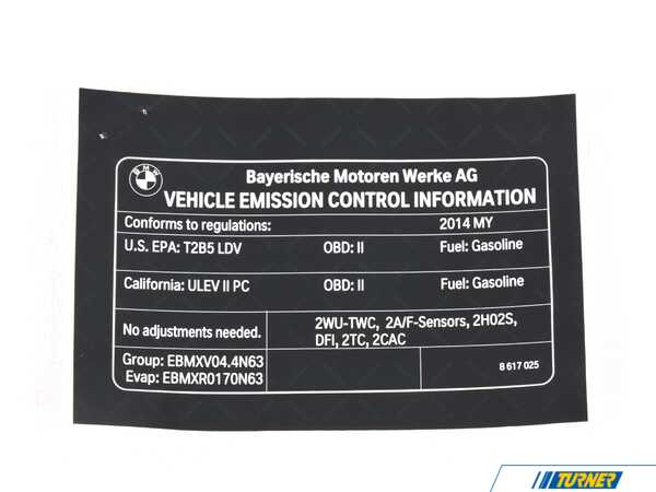 Genuine BMW Genuine BMW Label "Exhaust Emission" My14 - 71228617025 71228617025