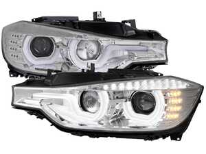 Spec-D HID Projector Headlights W/ LED U-Bar Angel Eyes & Turn Signals - Chrome Housing / Clear Lens - BMW F30 Pre-LCI w/ Non-Adaptive Xenon Headlights