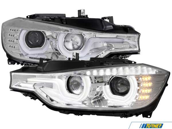 Spec-D Tuning Spec-D HID Projector Headlights W/ LED U-Bar Angel Eyes & Turn Signals - Chrome Housing / Clear Lens - BMW F30 Pre-LCI w/ Non-Adaptive Xenon Headlights LHP-F3012-HD-TM