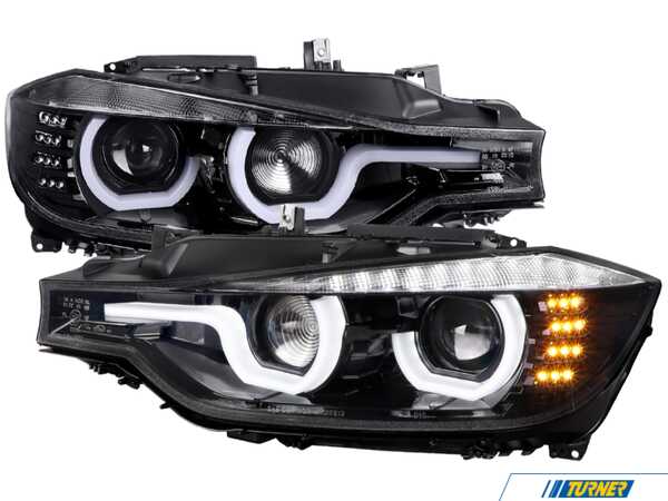 Spec-D Tuning Spec-D HID Projector Headlights W/ LED U-Bar Angel Eyes & Turn Signals - Jet Black Housing / Clear Lens - BMW F30 Pre-LCI w/ Non-Adaptive Xenon Headlights LHP-F3012BK-HDTM